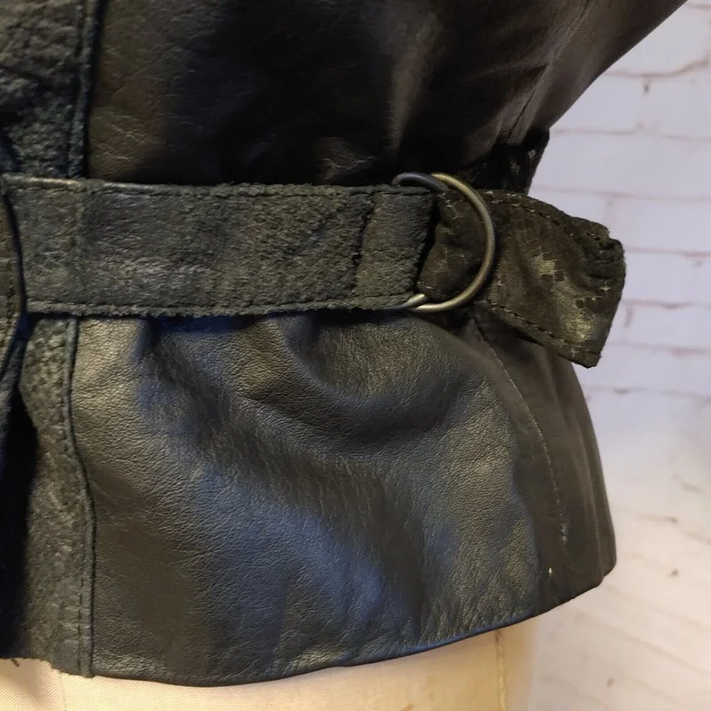 Vintage Chia Womens Leather Jacket Size M Medium Cropped Cinch Waist "Snakeskin" - Picture 7 of 12